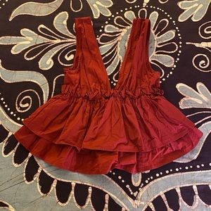 Zara Red V-Neck Ruffled Top